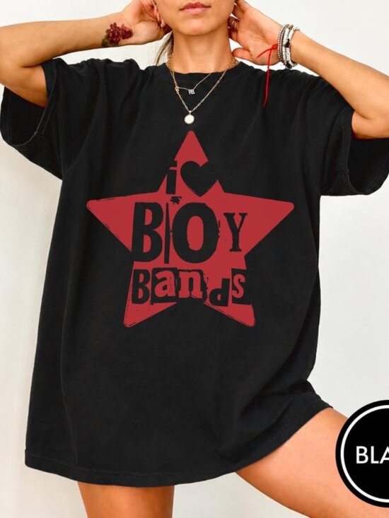 Tops - I Love Boy Bands Wash Shirt, Concert Tour Festival Oversized Shirt